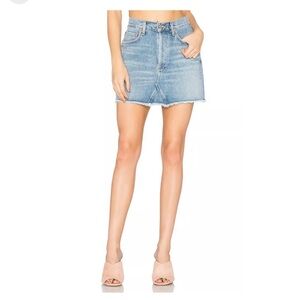 Agolde Distressed High Rise Quinn Mini Jean Skirt in Devotee - Size 27